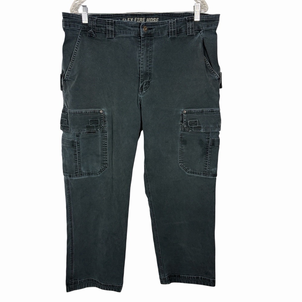 Duluth Trading Flex Fire Hose Cargo Pants 40x30 Gray Blue Relaxed Fit